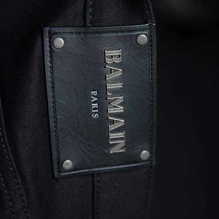 Pre Owned Balmain Black Denim Rib Detailed Slim Fit Biker Jeans XL