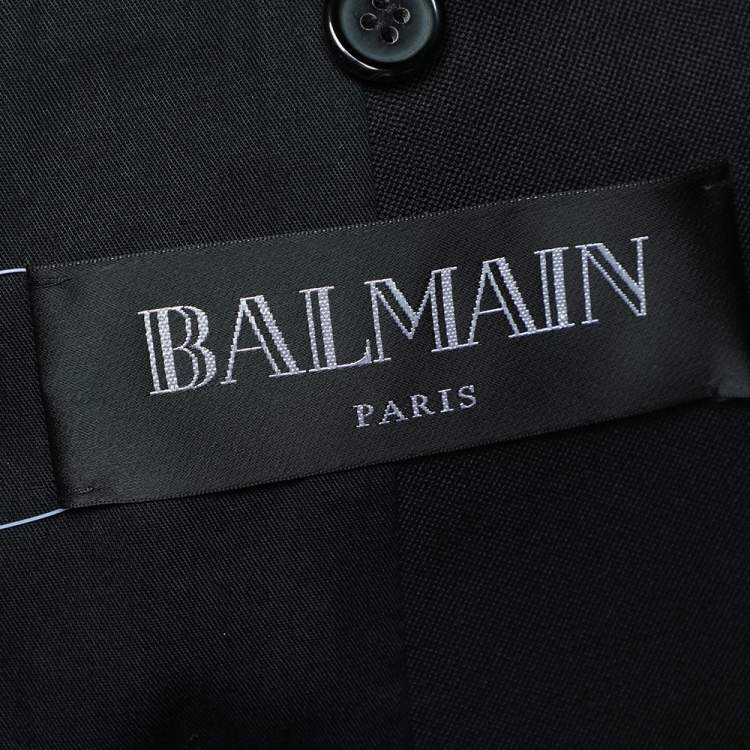 Pre Owned Balmain Black Wool Embellished Neck Open Front Jacket M