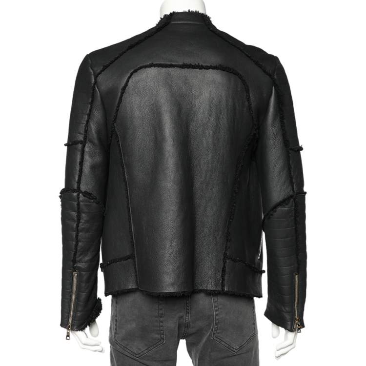 Pre Owned Balmain Black Shearling Biker Jacket M