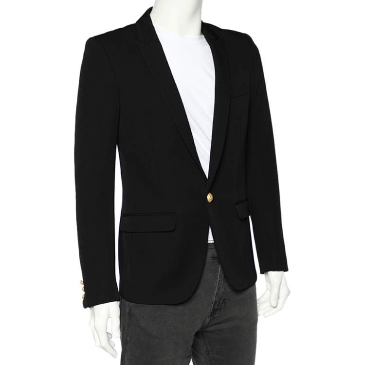 مملوكة مسبقًا Balmain Black Wool Button Front Blazer M