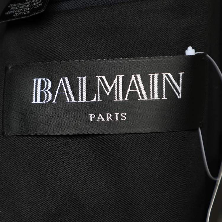 مملوكة مسبقًا Balmain Navy Blue Wool Contrast Trim Open Front Blazer M