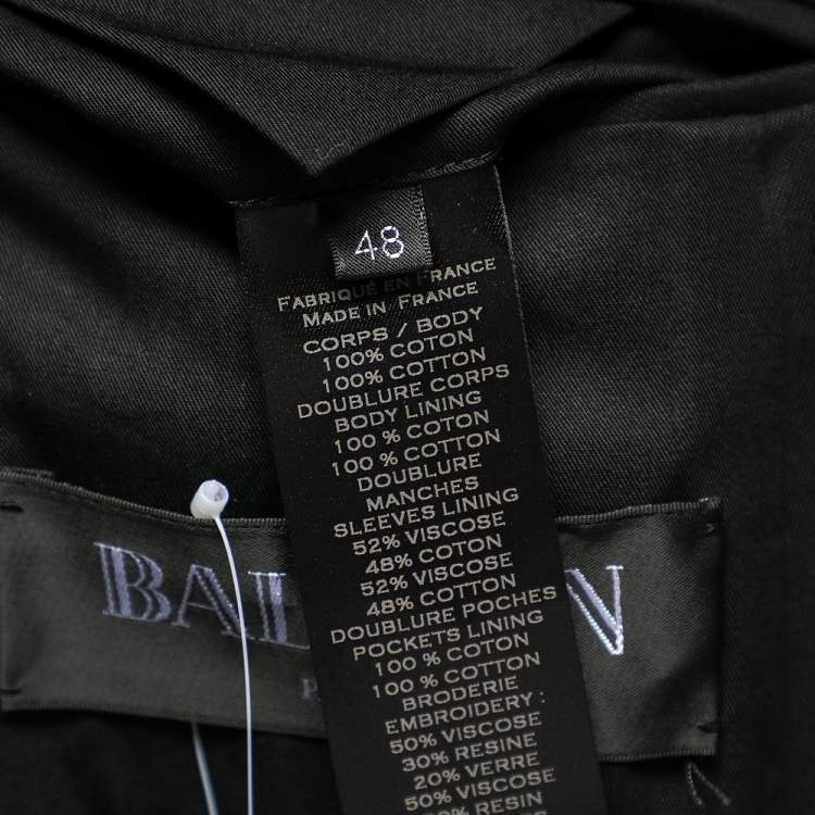 Pre Owned Balmain Black Beaded Cotton Open Front Jacket M