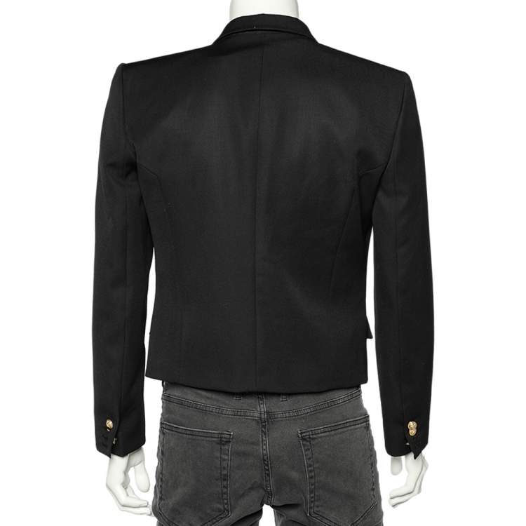 Pre Owned Balmain Black Wool Satin Trim Spencer Blazer L