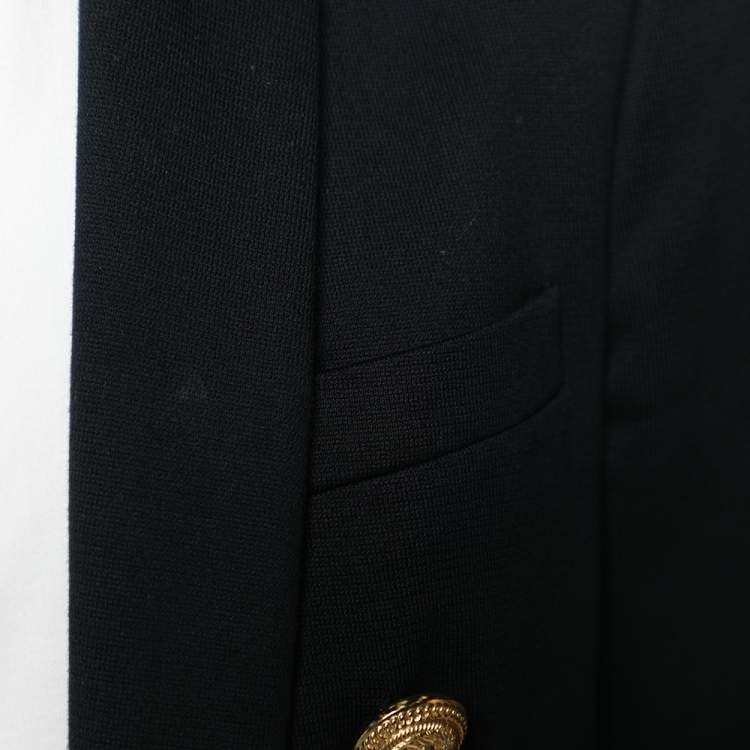 Pre Owned Balmain Blue Cotton Button Detailed Open-Front Blazer M