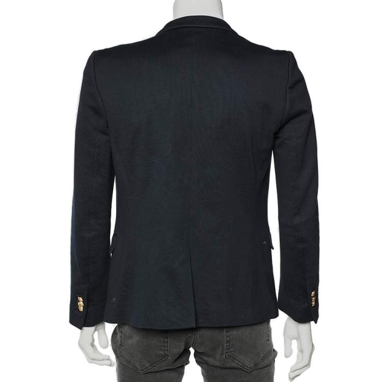 Pre Owned Balmain Blue Cotton Button Detailed Open-Front Blazer M
