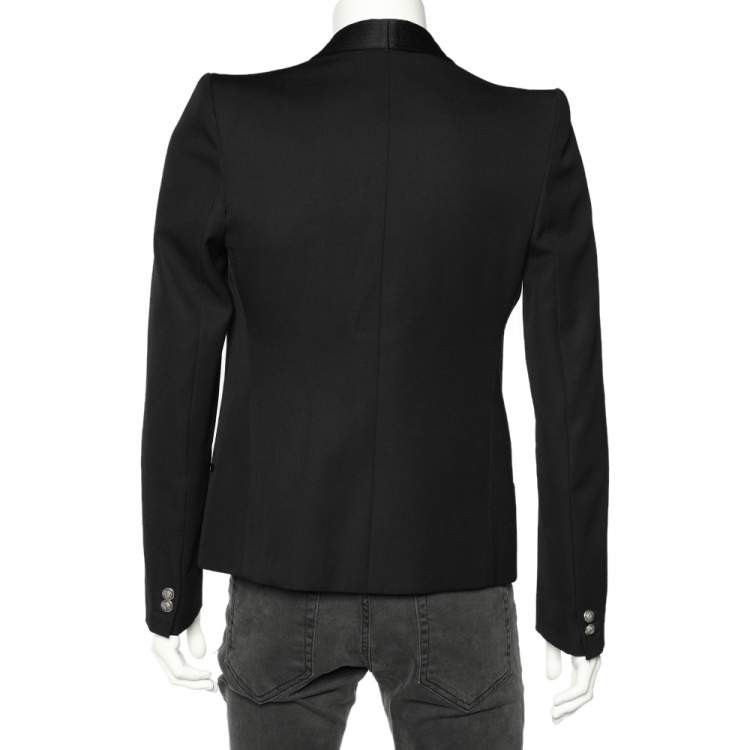 Pre Owned Balmain Black Wool Button Detailed Open Front Blazer M 