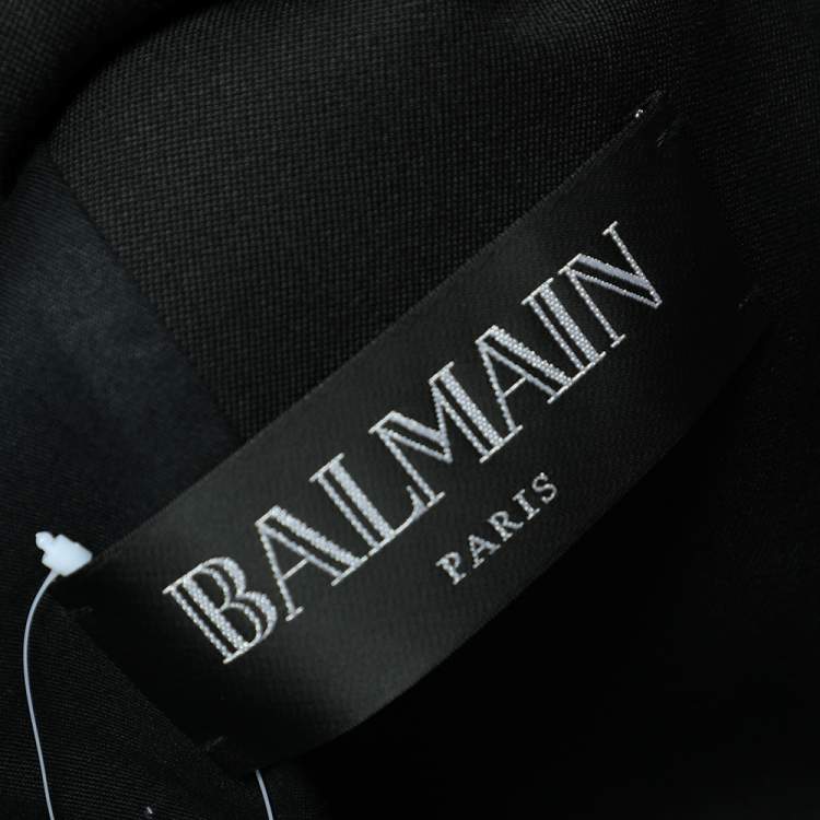 Pre Owned Balmain Black Wool Button Detailed Open Front Blazer M 