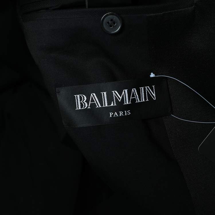 Pre Owned Balmain Black Cotton Button Detailed Open-Front Blazer M