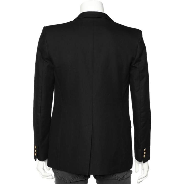 Pre Owned Balmain Black Cotton Button Detailed Open-Front Blazer M