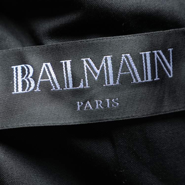 Pre Owned Balmain Black Cotton & Silk Lapel Detailed Cropped Blazer M