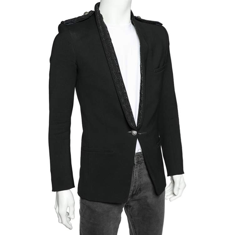 Pre Owned Balmain Black Wool & Embellished Detailed Single Breasted Blazer M 