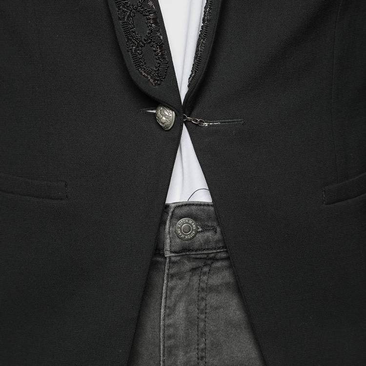 Pre Owned Balmain Black Wool & Embellished Detailed Single Breasted Blazer M 