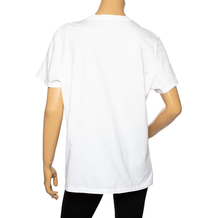 Pre Owned Balmain White Cotton Metallic Logo Printed Crewneck T-Shirt XL