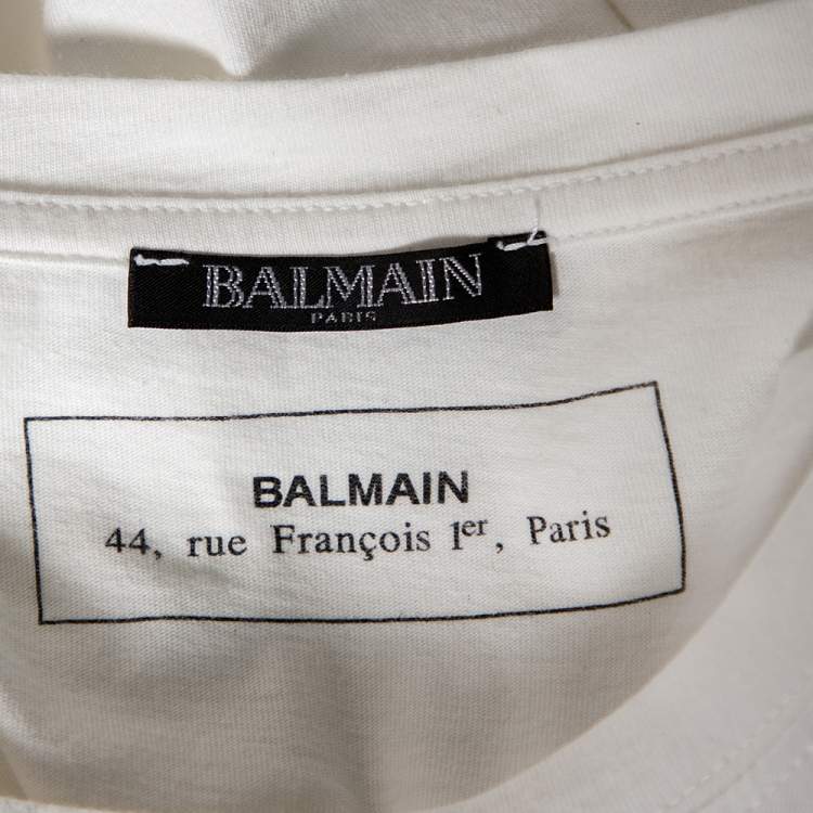 Pre Owned Balmain White Cotton Metallic Logo Printed Crewneck T-Shirt XL