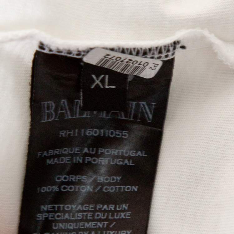 Pre Owned Balmain White Cotton Metallic Logo Printed Crewneck T-Shirt XL