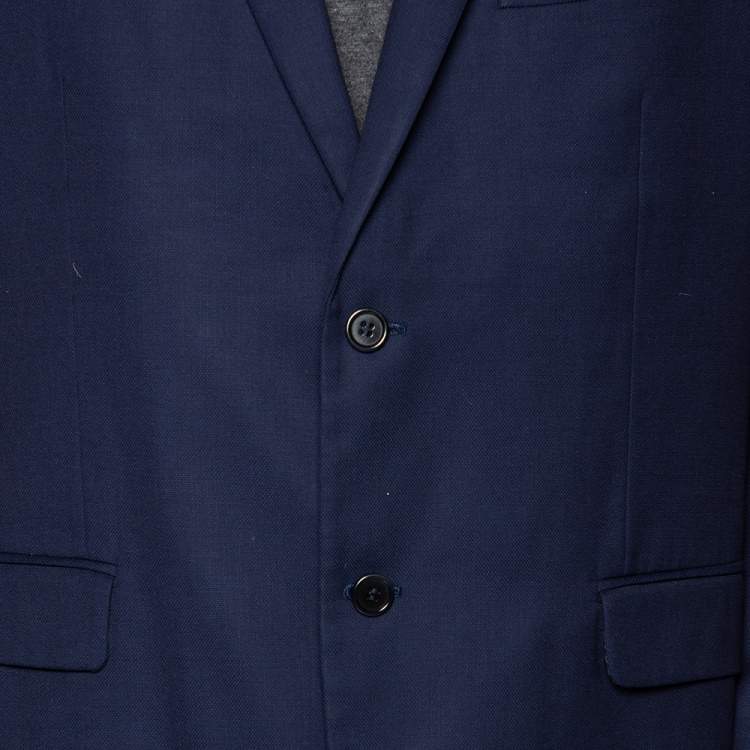 Pre Owned Balmain Navy Blue Textured Wool Button Front Blazer 3XL