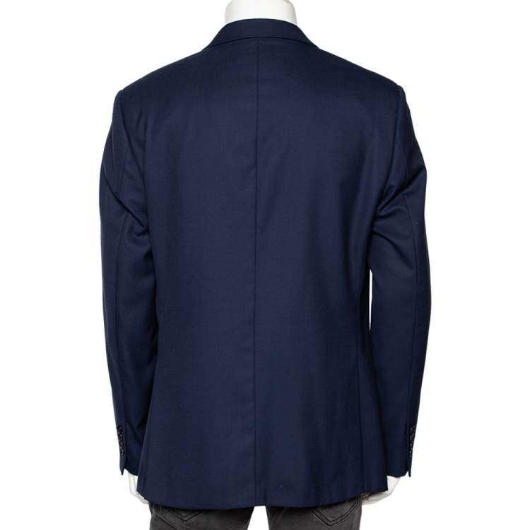 Pre Owned Balmain Navy Blue Textured Wool Button Front Blazer 3XL