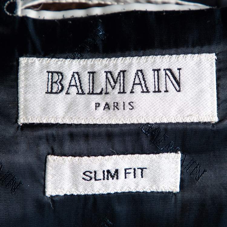 Pre Owned Balmain Navy Blue Textured Wool Button Front Blazer 3XL