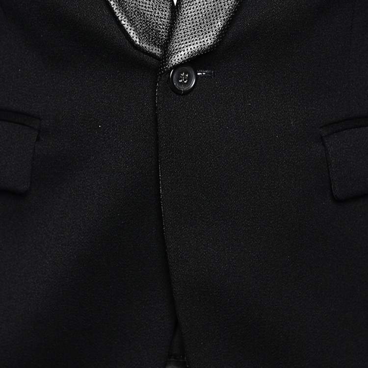 Pre Owned Balmain Black Wool & Leather Trim Shawl Lapel Blazer M