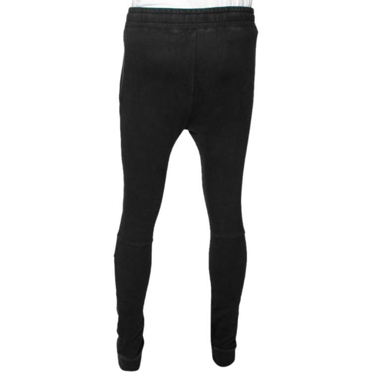 Pre Owned Balmain Black Cotton Rib Paneled Biker Track Pants XS