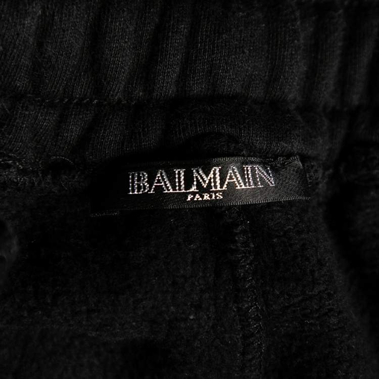 Pre Owned Balmain Black Cotton Rib Paneled Biker Track Pants XS