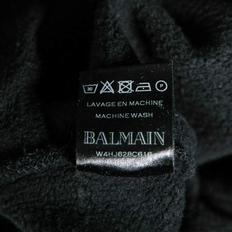 Pre Owned Balmain Black Cotton Rib Paneled Biker Track Pants XS