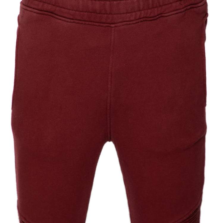 مملوكة مسبقًا Balmain Burgundy Cotton Rib Paneled Biker Track Pants XS