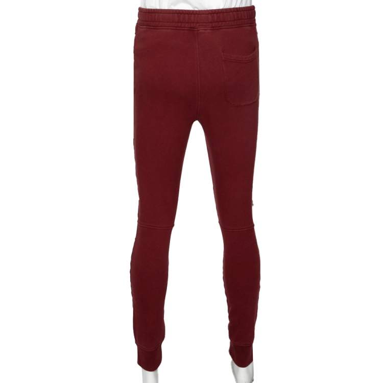 مملوكة مسبقًا Balmain Burgundy Cotton Rib Paneled Biker Track Pants XS