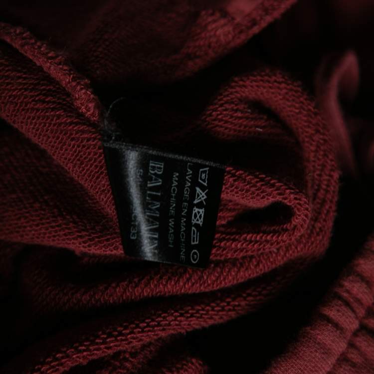 مملوكة مسبقًا Balmain Burgundy Cotton Rib Paneled Biker Track Pants XS