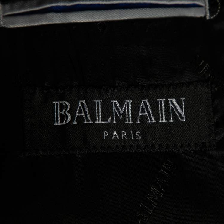 Pre Owned Balmain Vintage Charcoal Grey Wool Regular Fit Single Breasted Suit XXXL