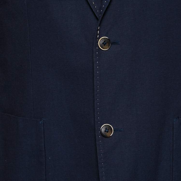 Pre Owned Balmain Blue Textured Cotton Slim Fit Single Breasted Blazer XXXL 