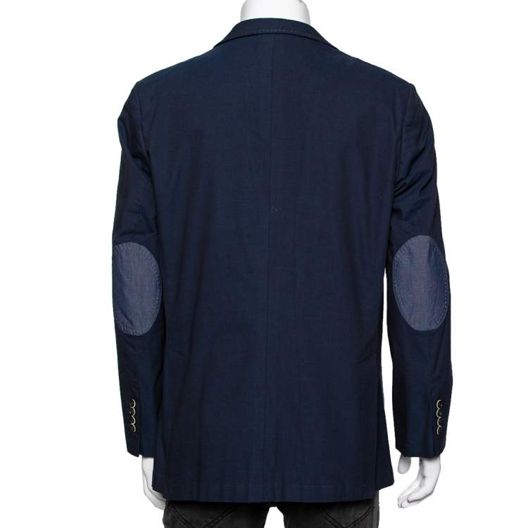 Pre Owned Balmain Blue Textured Cotton Slim Fit Single Breasted Blazer XXXL 