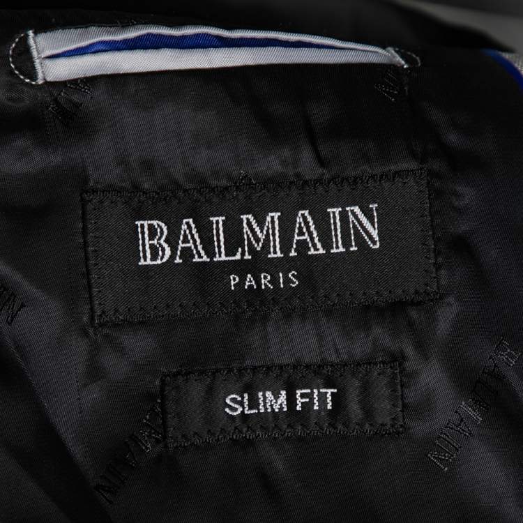 Pre Owned Balmain Vintage Grey Wool 7 Slim Fit Singe Breasted Suit XXXL