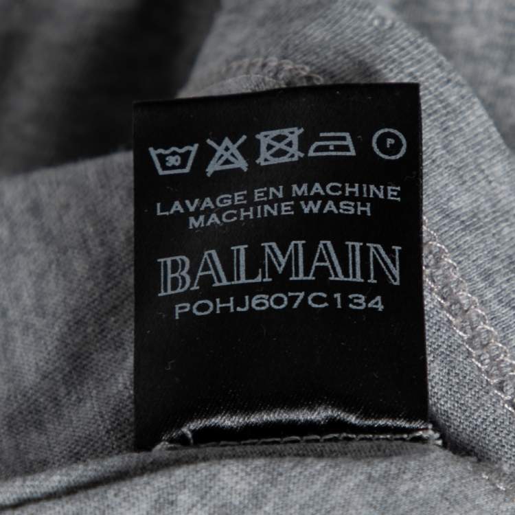 Pre Owned Balmain Grey Cotton Crew Neck Short Sleeve T-Shirt S