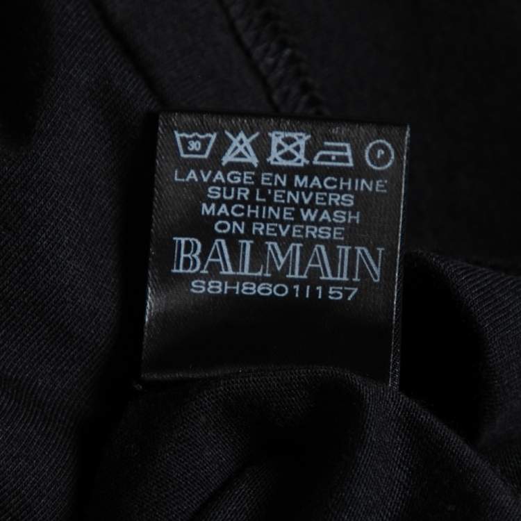 Pre Owned Balmain Black Cotton Logo Printed Crew Neck Short Sleeve T-Shirt S
