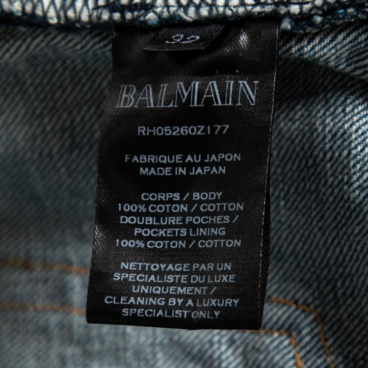 Pre Owned Balmain Blue Distressed Denim Frayed Edge Detail Shorts M