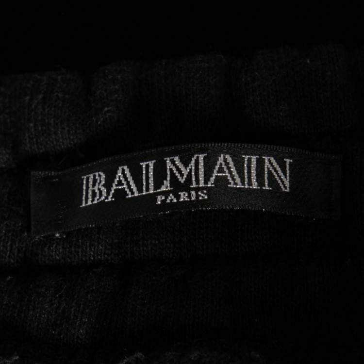 Pre Owned Balmain Black Cotton Rib Paneled Biker Track Pants L