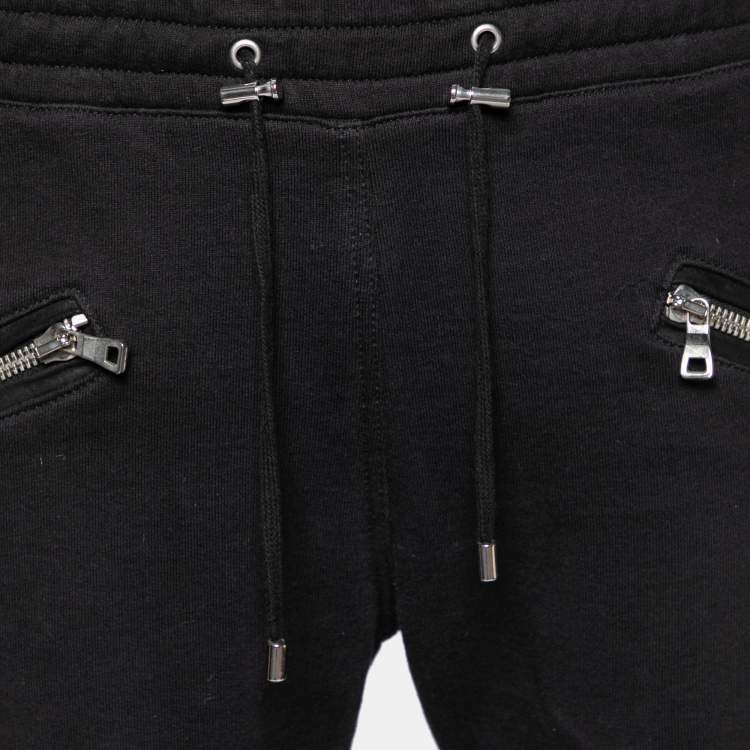 Pre Owned Balmain Black Cotton Rib Paneled Biker Track Pants L