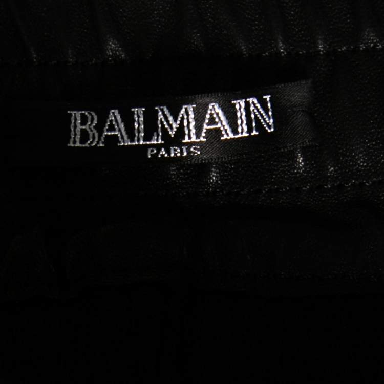 Pre Owned Balmain Black Lamb Leather Biker Trousers L