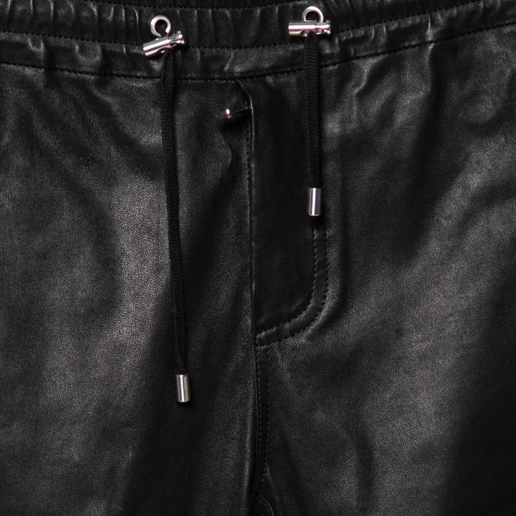 Pre Owned Balmain Black Lamb Leather Biker Trousers L