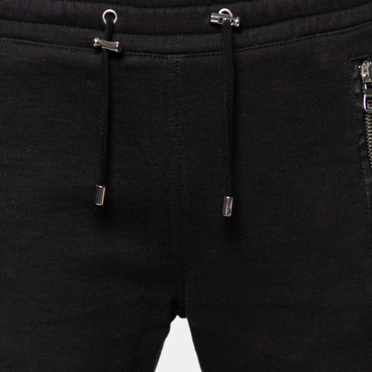Pre Owned Balmain Midnight Blue Cotton & Leather Patch Detail Joggers L