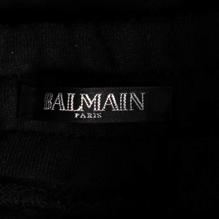 Pre Owned Balmain Midnight Blue Cotton & Leather Patch Detail Joggers L