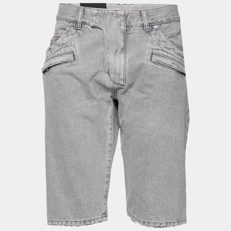 Pre Owned Balmain Grey Distressed Denim Zip Detail Shorts M