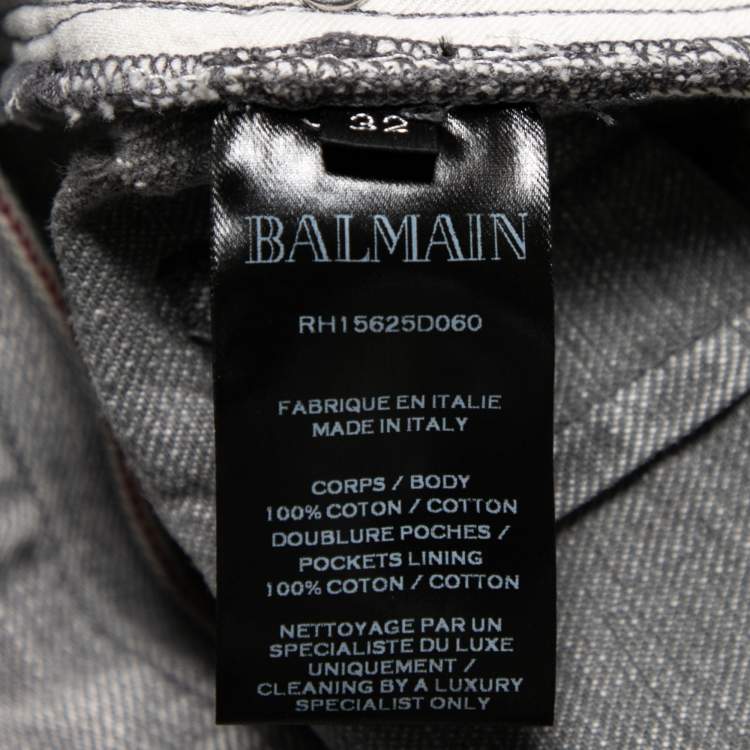 Pre Owned Balmain Grey Distressed Denim Zip Detail Shorts M