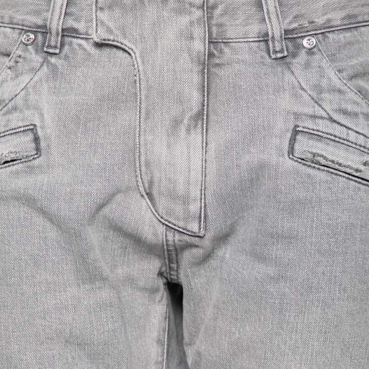 Pre Owned Balmain Grey Distressed Denim Zip Detail Shorts M