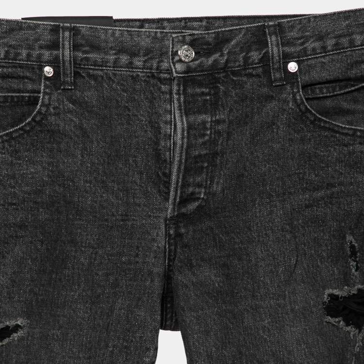 Pre Owned Balmain Grey Distressed Denim Shorts M