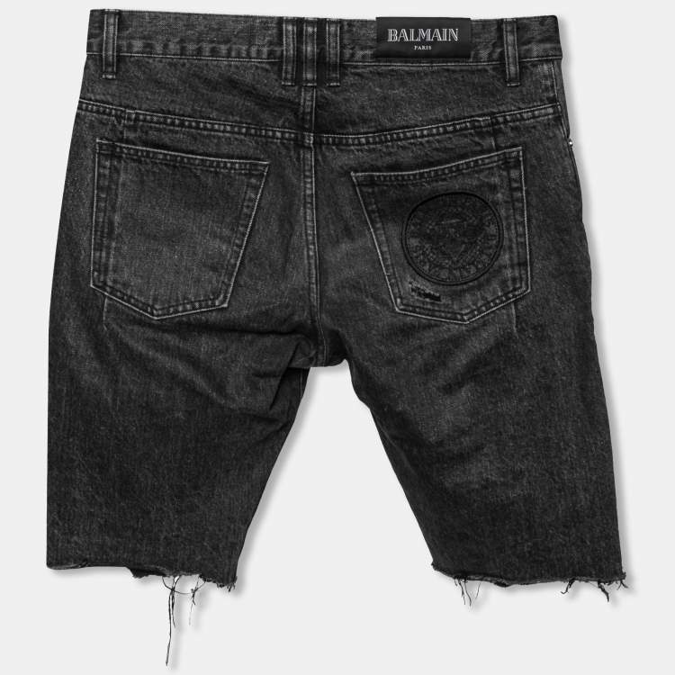 Pre Owned Balmain Grey Distressed Denim Shorts M