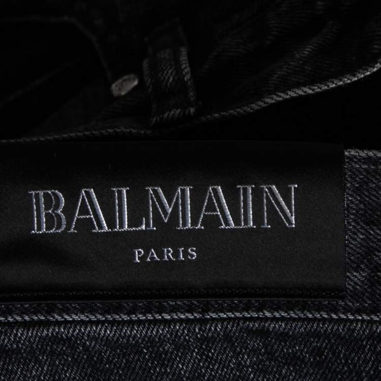 Pre Owned Balmain Grey Distressed Denim Shorts M