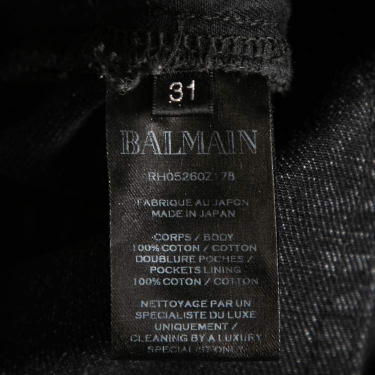 Pre Owned Balmain Grey Distressed Denim Shorts M