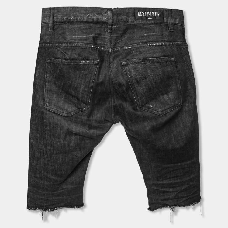 Pre Owned Balmain Grey Distressed Frayed Edged Shorts S